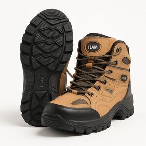 TEAM Men’s Hiking Boots Size 8 Tan Black Outdoor Trail Trekking Durable